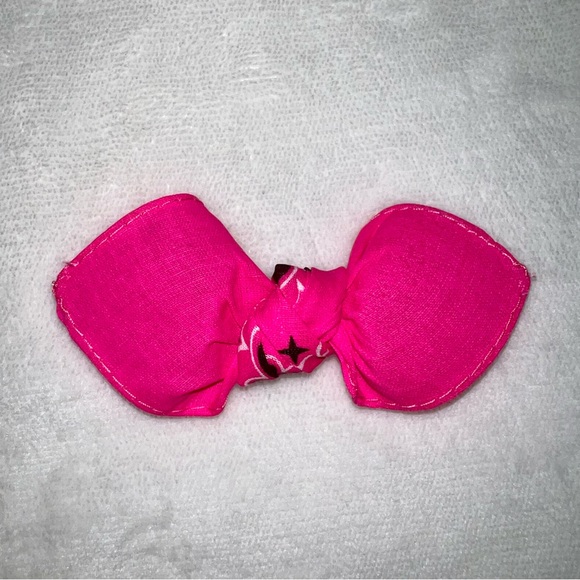 Neon Pink Paisley Rockabilly Bandana Knotted Hair Bow - Picture 7 of 11